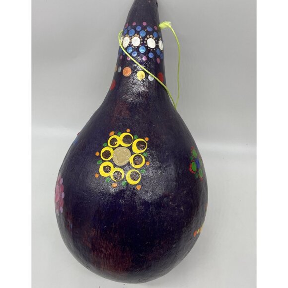 Artisan Gourd Dot Painting Bird House Chicks Purple Hanging Hand Painted Art 12” - Picture 5 of 10
